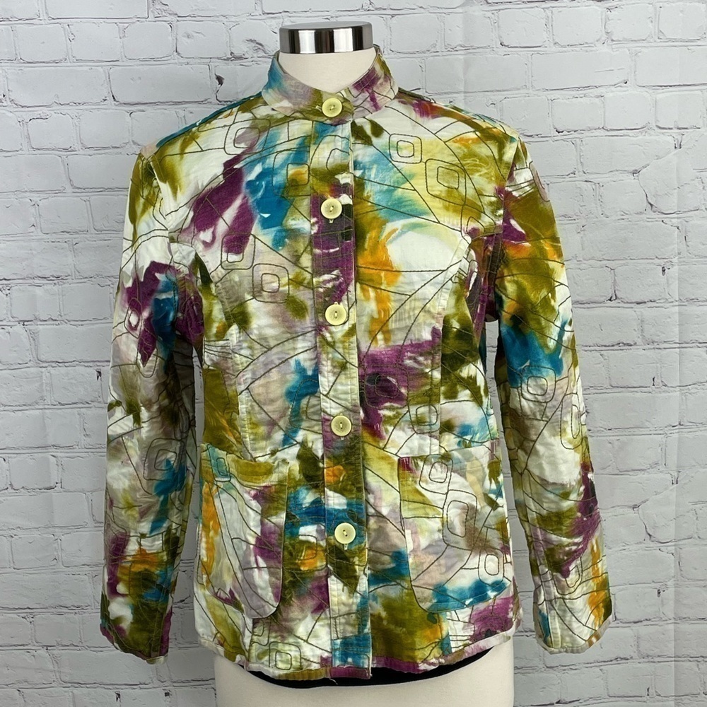 Casual Studio Reversible Abstract Watercolor Geometric Boho Jacket Large